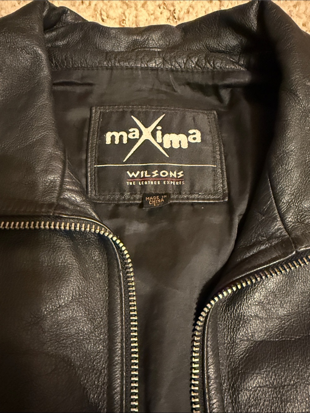 Wilsons Leather Black Bomber Jacket with Silver Zippers